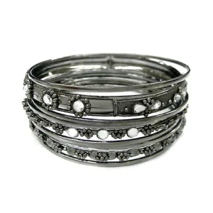 HEMATITE CLEAR BRIGHT BANGLES SET OF 9 PCS  #KB2224445_HEM-CLR (UF8/UF9)
