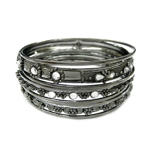 HEMATITE CLEAR BRIGHT BANGLES SET OF 9 PCS  #KB2224445_HEM-CLR (UF8/UF9)