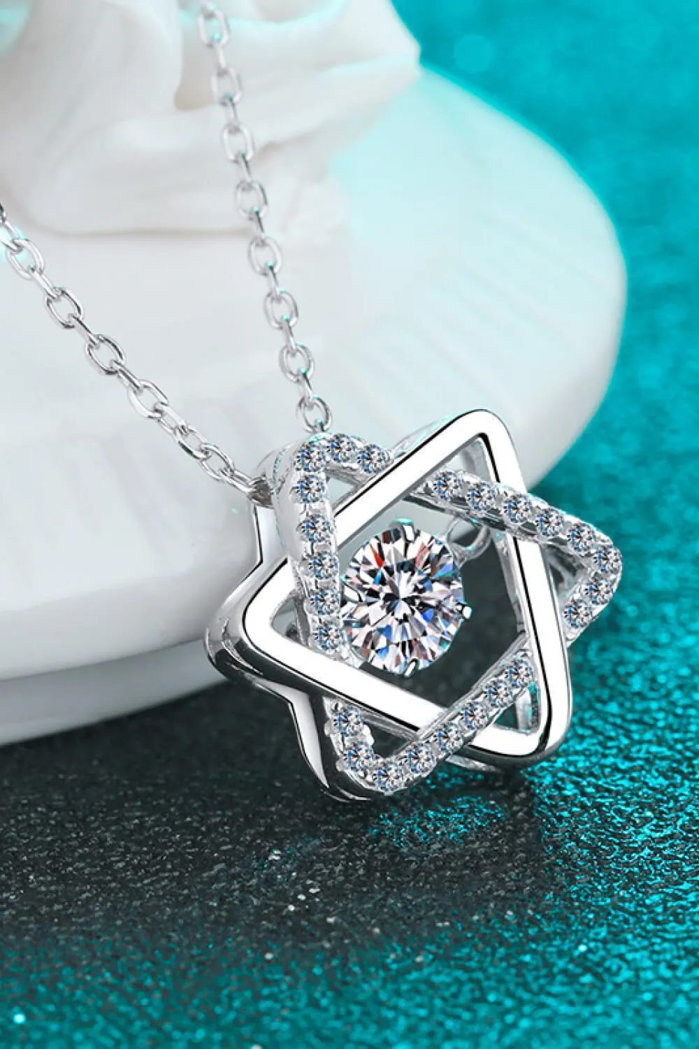 Hexagon Pendant Moissanite Chain-Link Necklace