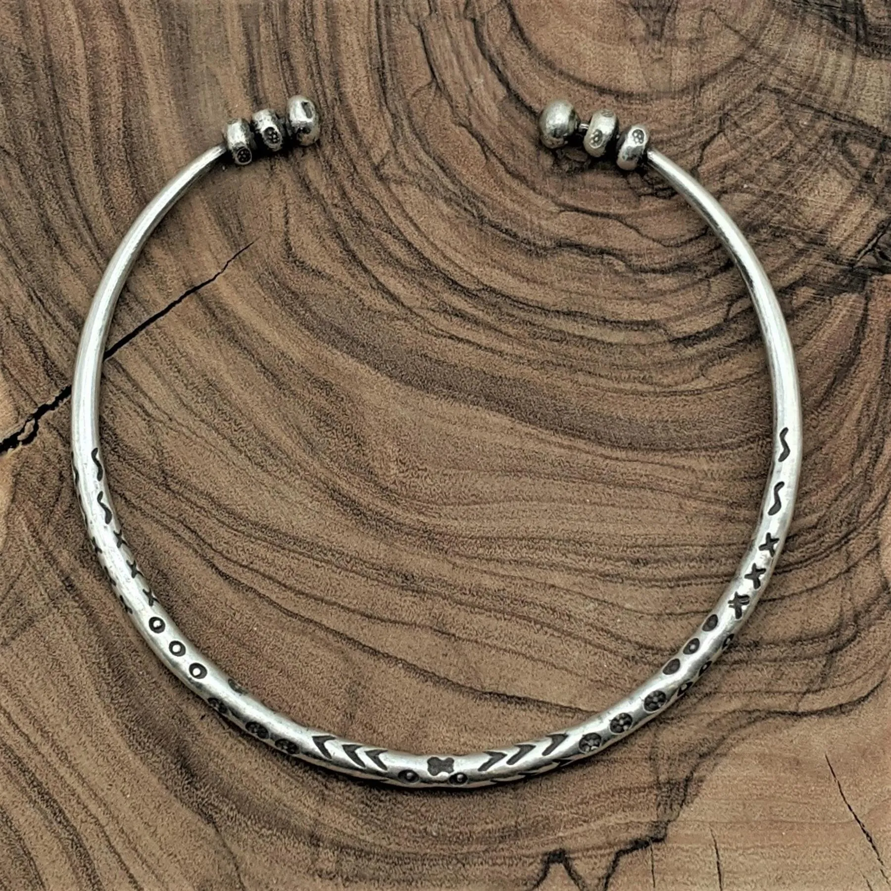 Hill Tribe Silver Tribal Motif Adjustable Torque Bangle - Fidget Bracelet