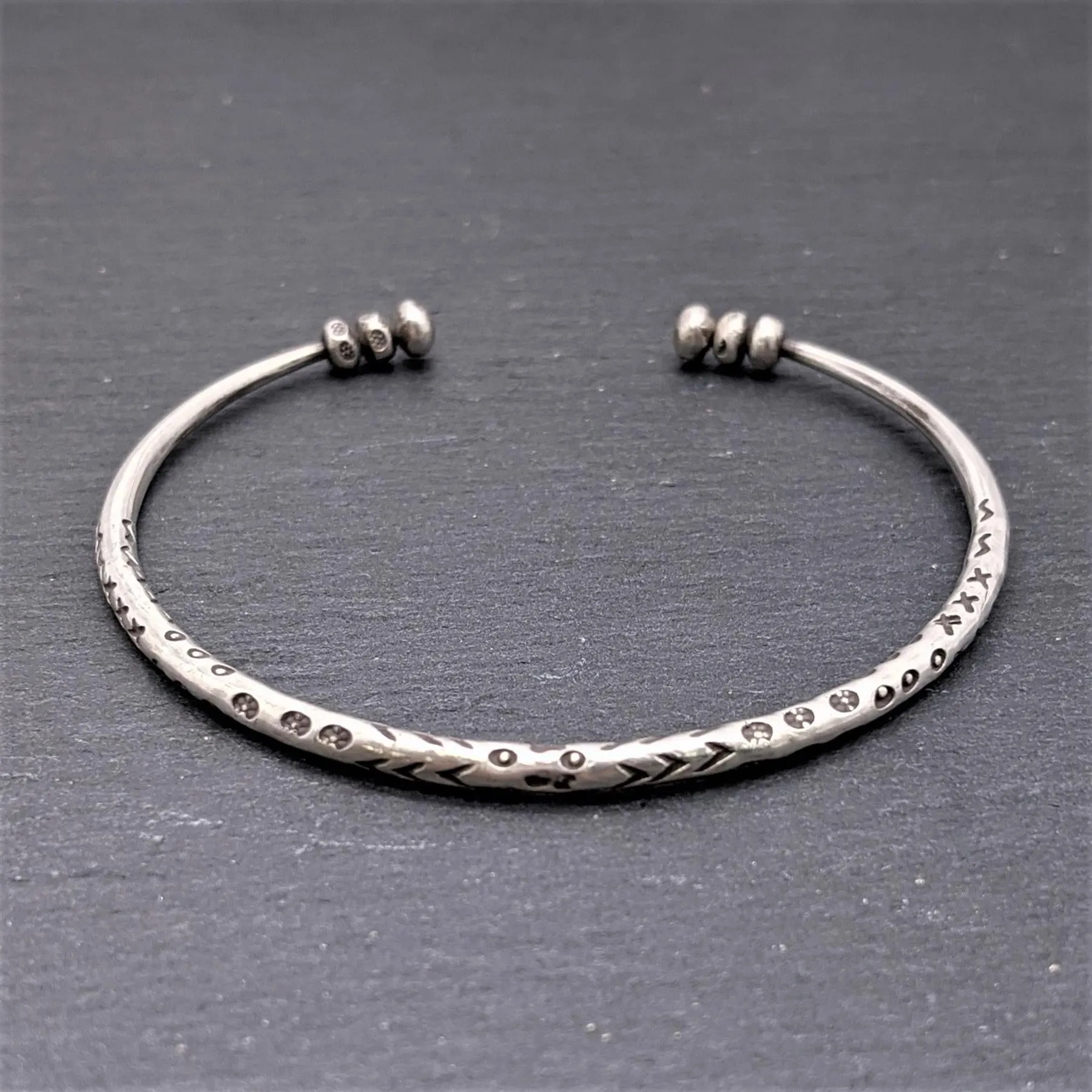 Hill Tribe Silver Tribal Motif Adjustable Torque Bangle - Fidget Bracelet