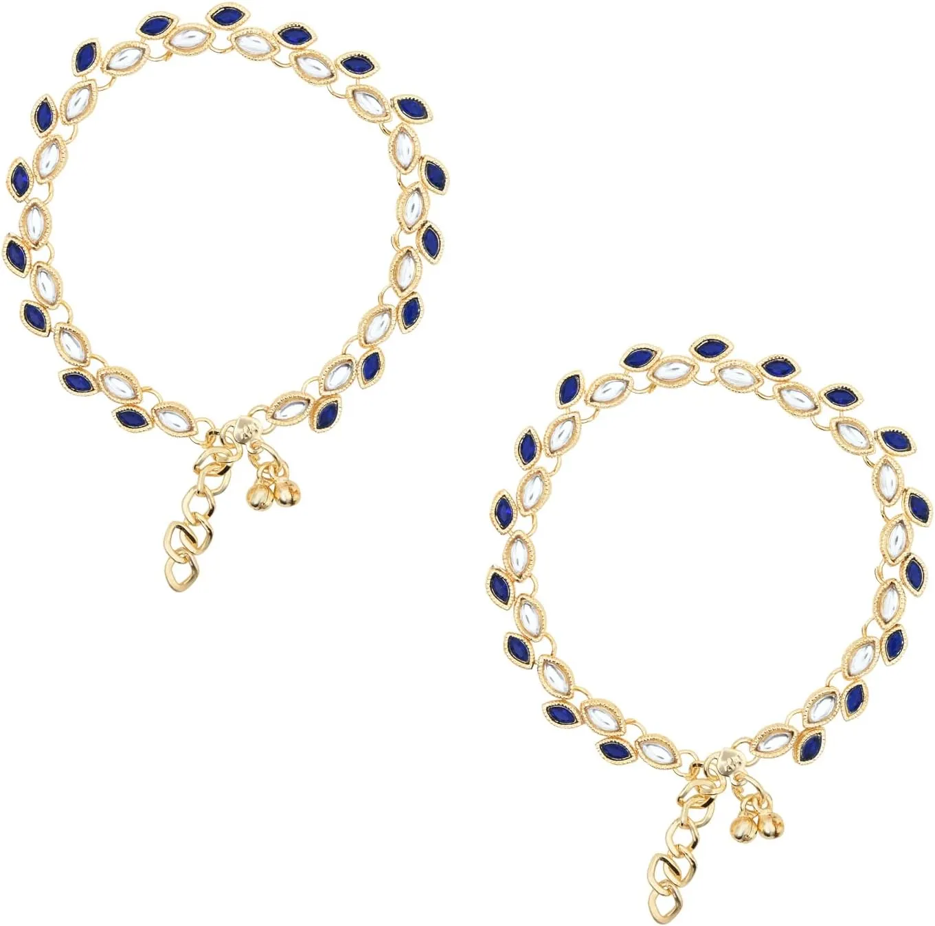 I Jewels Gold Plated Indian Wedding Bollywood Kundan Stone Payal Anklets for Women (A027Bl)