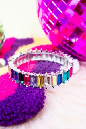 Jazzy Jewel Tone Silvertone Stretch Bracelet
