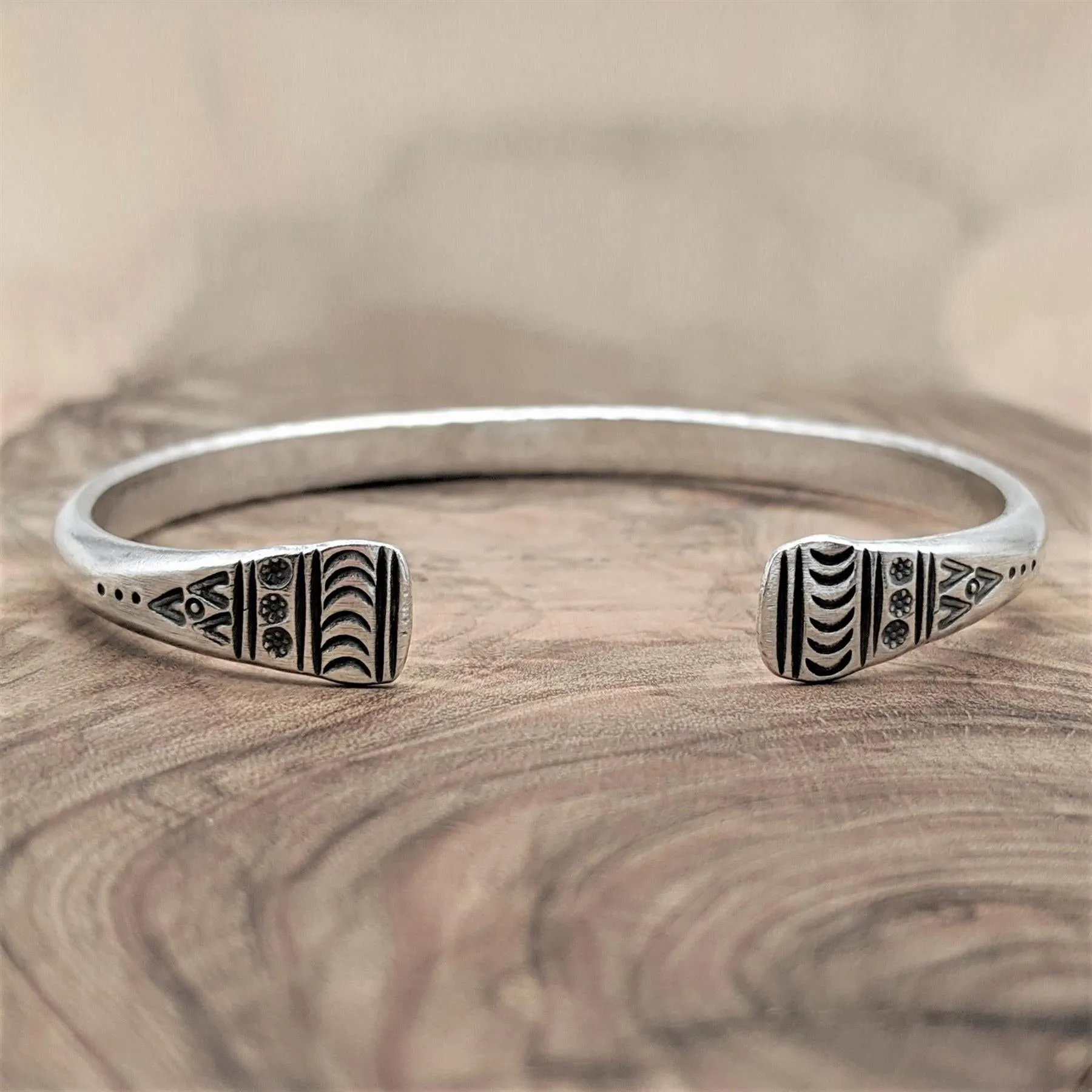 Karen Hill Tribe Silver Engraved Torque Bangle - Adjustable Boho Bracelet
