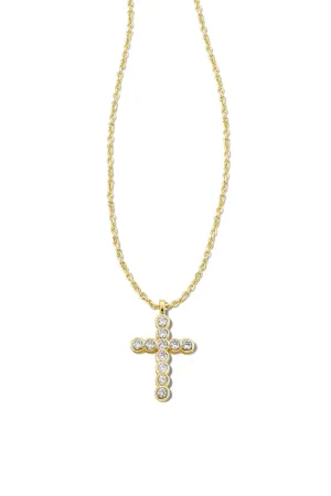 Kendra Scott: Cross Pendant Necklace White Crystal - Gold