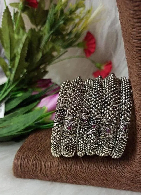 Kolhapuri oxidised bangle set of 6, German silver bangles, temple jewelry bangle set, thick bangles, Indian ethnic bangles, silver black ban