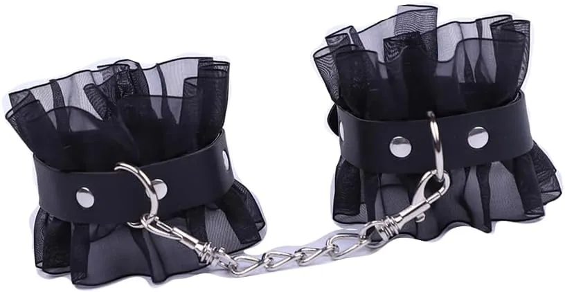 Lace Leather Handcuff Bracelets for Women Men Black Leather Cuff Anklets Bracelet Adjustable Stainless Steel Chains Bracelet Body Jewelry Accessories