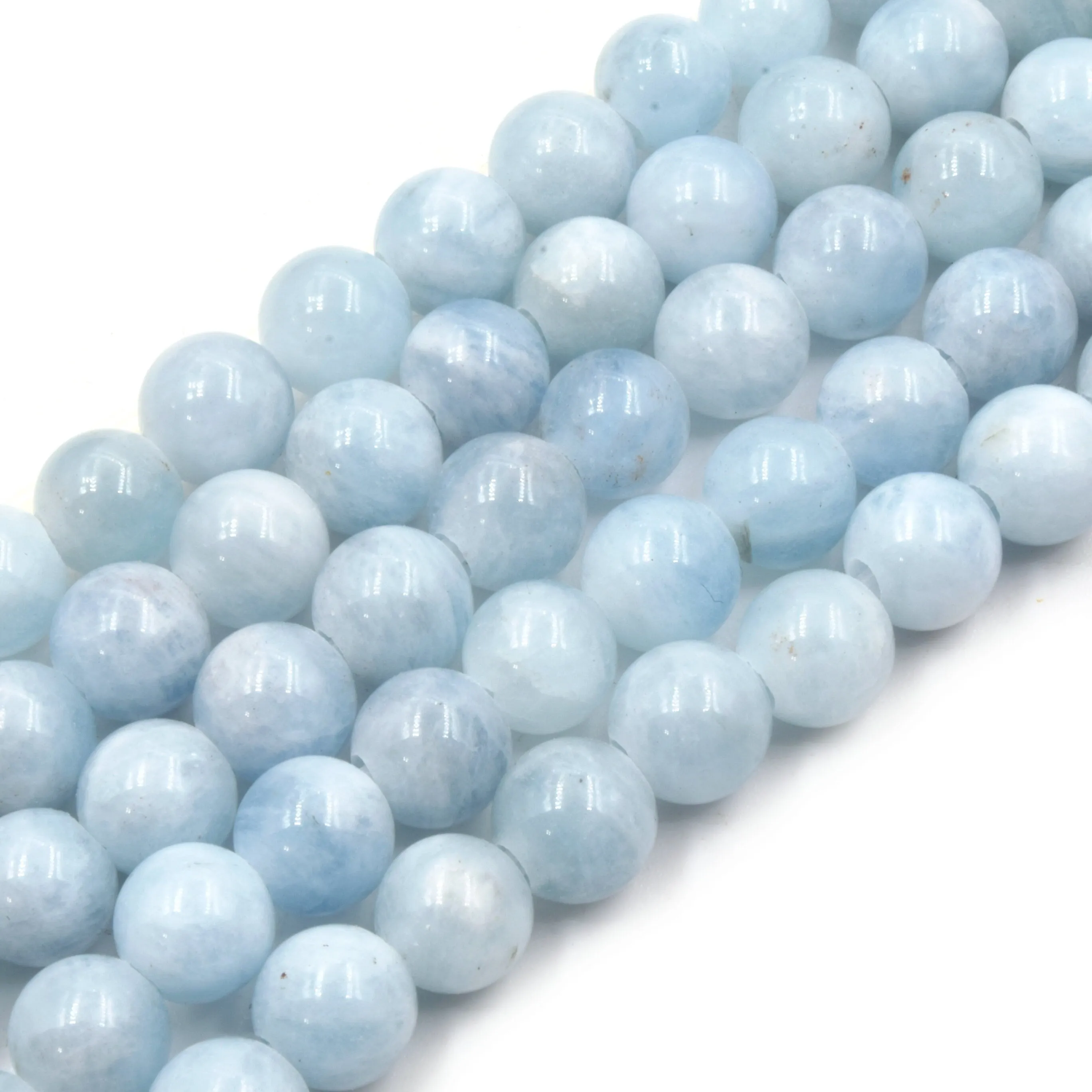Large Hole Aquamarine Beads |Natural Pale Blue Aquamarine Smooth Finish Round/Ball Shaped Beads with 2.5mm Holes - 7.75" Strand