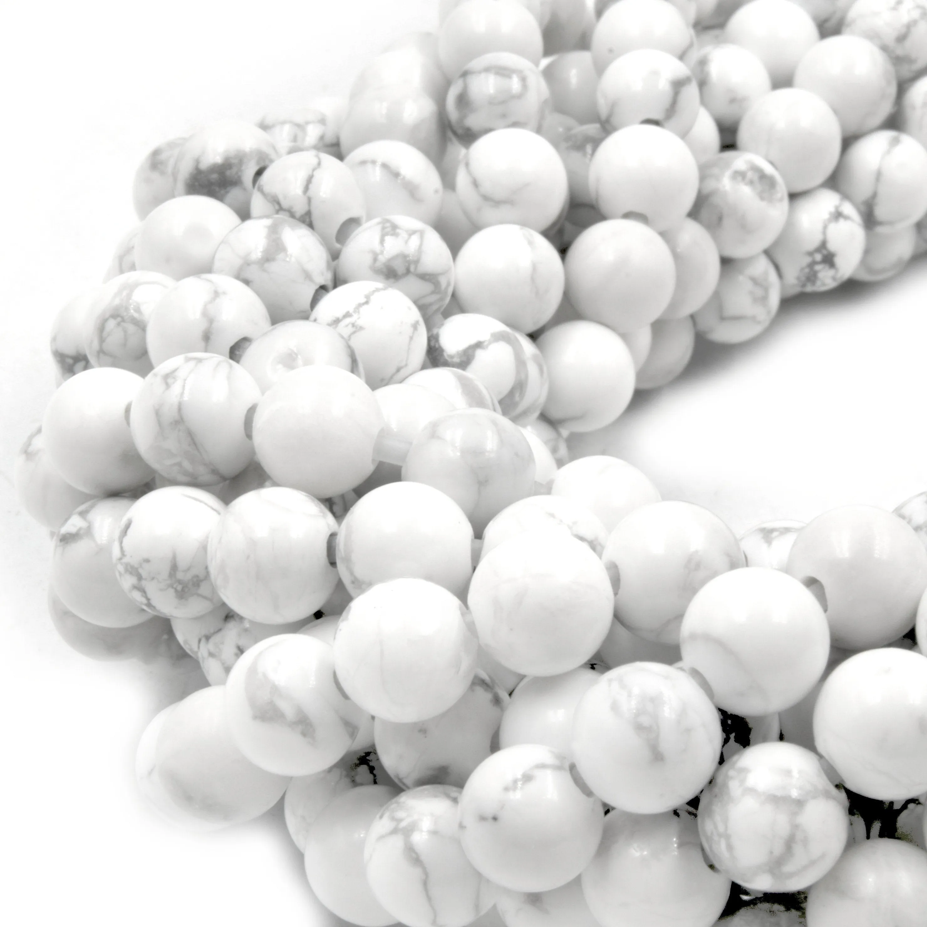 Large Hole White Howlite Beads | Gray White Howlite Smooth Round Shaped Beads with 2mm Holes | 7.5" Strand