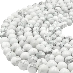 Large Hole White Howlite Beads | Gray White Howlite Smooth Round Shaped Beads with 2mm Holes | 7.5" Strand