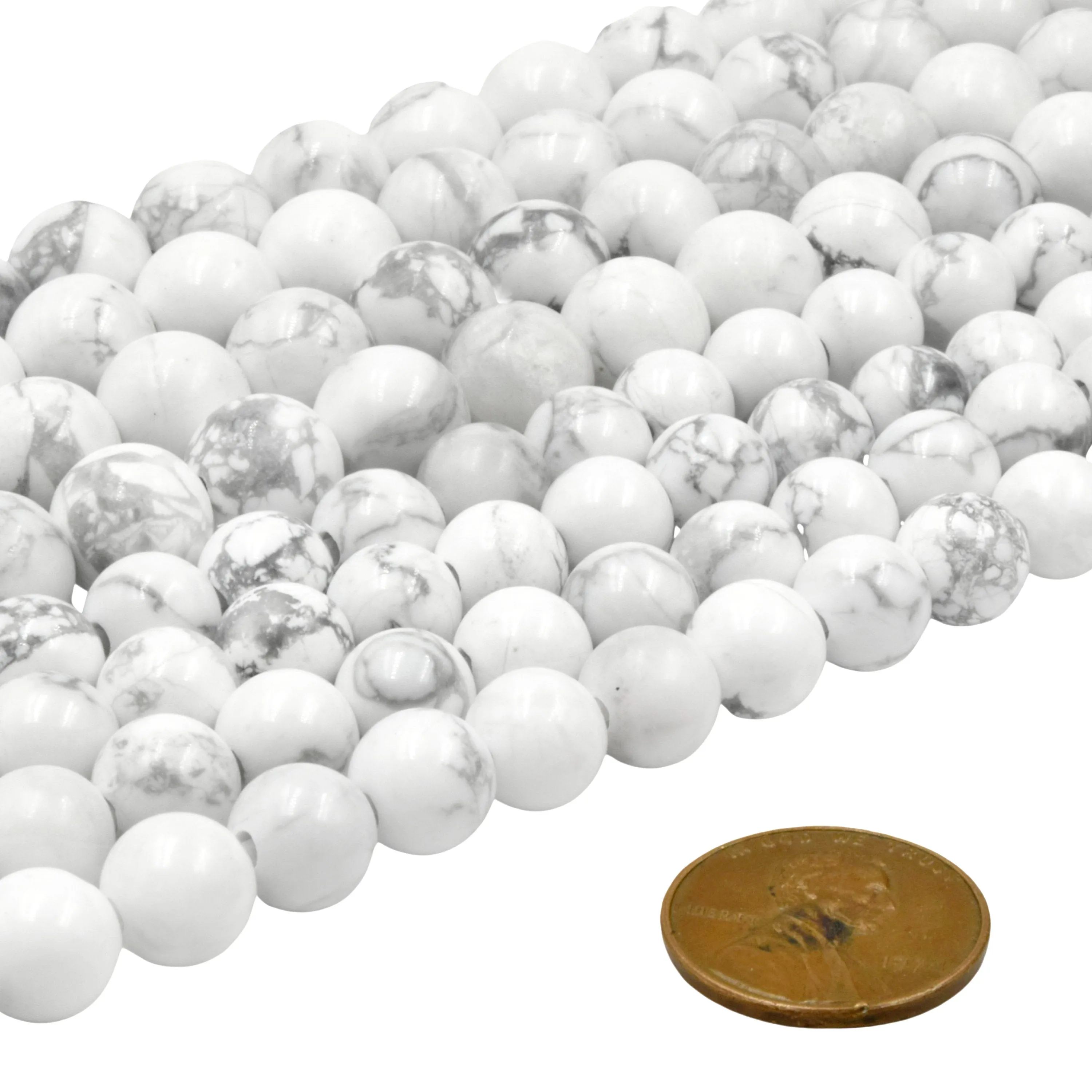 Large Hole White Howlite Beads | Gray White Howlite Smooth Round Shaped Beads with 2mm Holes | 7.5" Strand