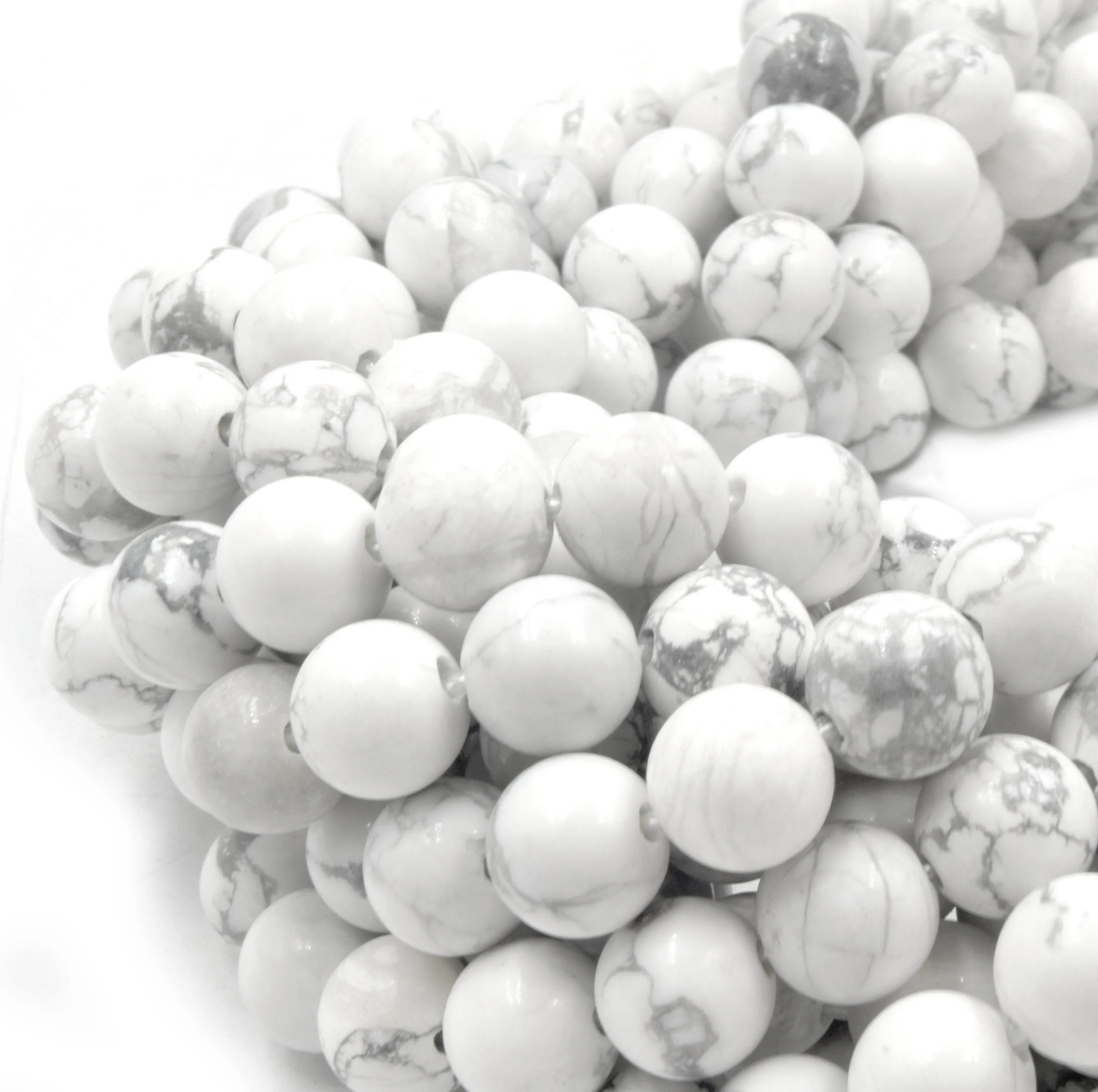 Large Hole White Howlite Beads | Gray White Howlite Smooth Round Shaped Beads with 2mm Holes | 7.5" Strand