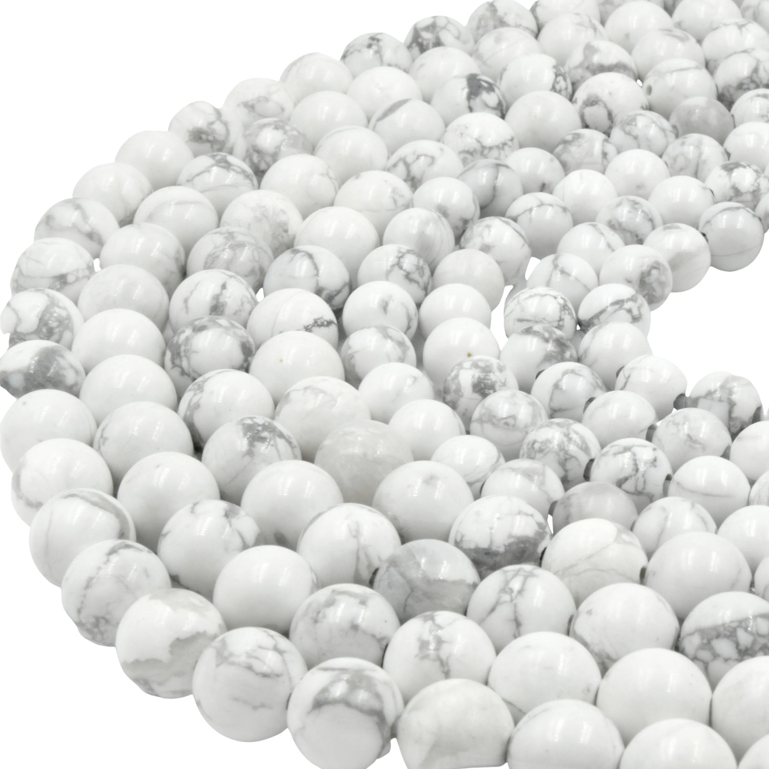 Large Hole White Howlite Beads | Gray White Howlite Smooth Round Shaped Beads with 2mm Holes | 7.5" Strand