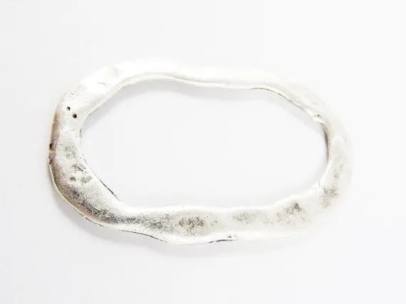 Large Organic Textured Flat Oval Ring Closed Loop Circle Pendant Connector - Antique Matte Siver Plated - 1 PC