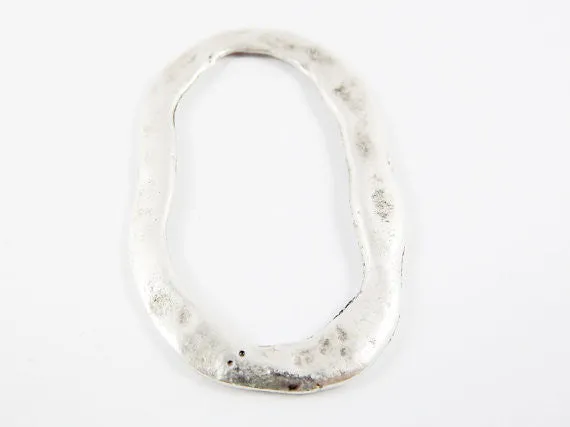 Large Organic Textured Flat Oval Ring Closed Loop Circle Pendant Connector - Antique Matte Siver Plated - 1 PC