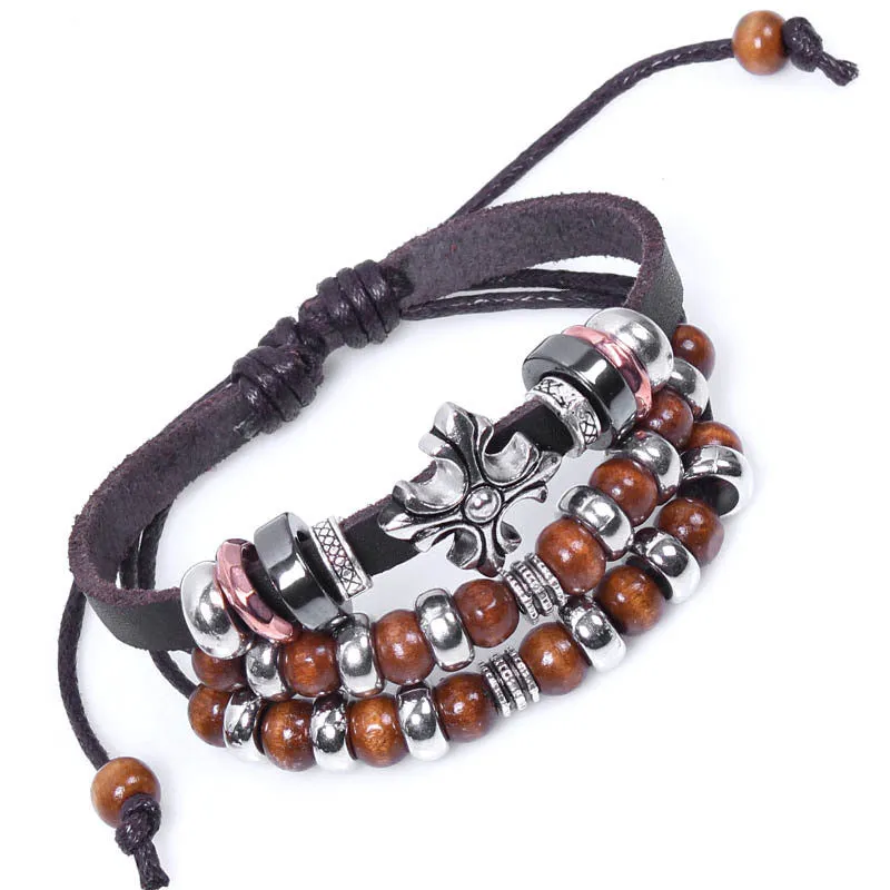 Leather Cross Tibitan Zen Charm Beads Handmade Bracelet Bangle Adjustable Wristband