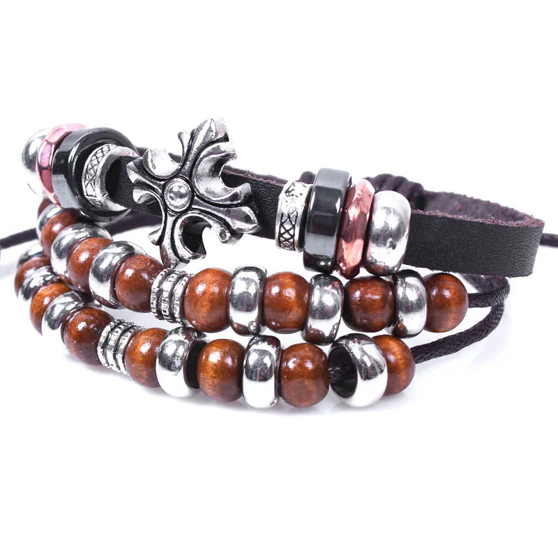 Leather Cross Tibitan Zen Charm Beads Handmade Bracelet Bangle Adjustable Wristband