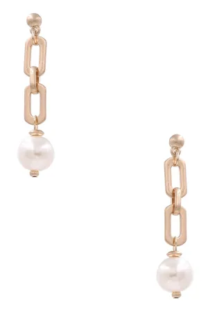 Linked Oval Chain Cream Pearl Earrings