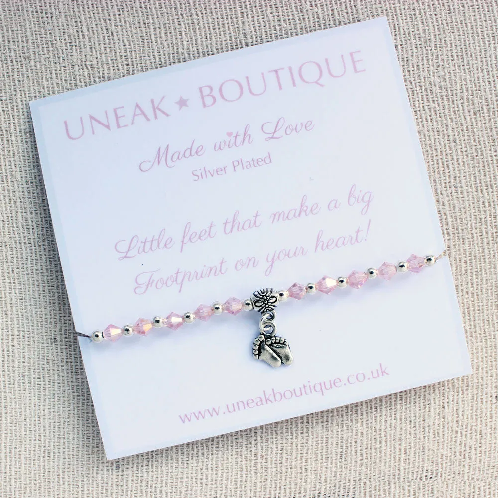 Little Footprints Pink Crystal Handmade Bracelet