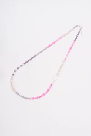 Long Pink Beaded Silver Necklace