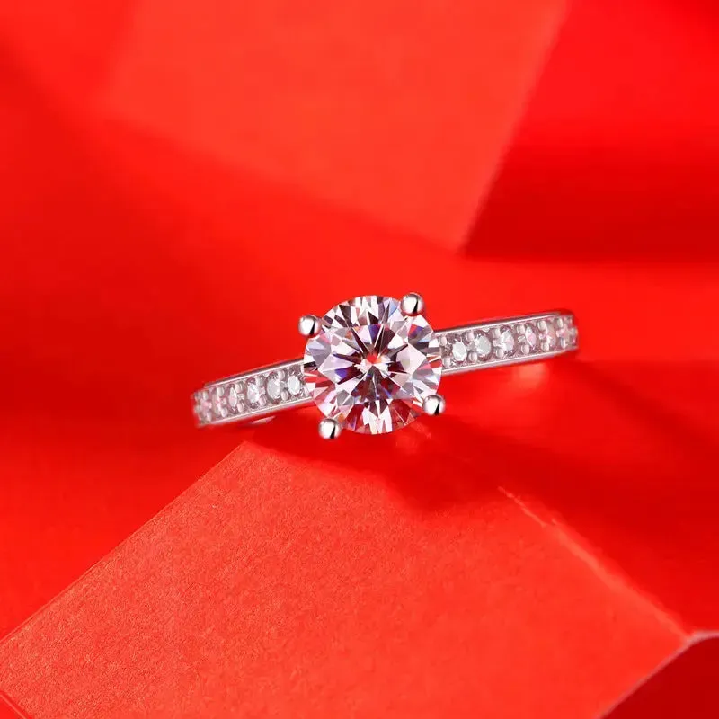 LOVCIA Lady Four Claw Moissanite CZ Simple 925 Sterling Silver Adjustable Ring