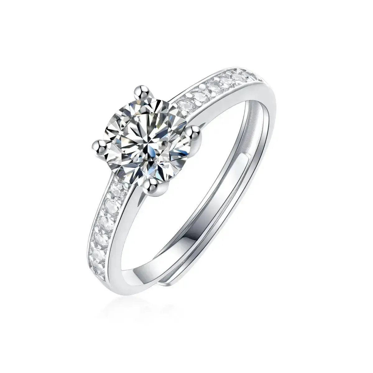 LOVCIA Lady Four Claw Moissanite CZ Simple 925 Sterling Silver Adjustable Ring