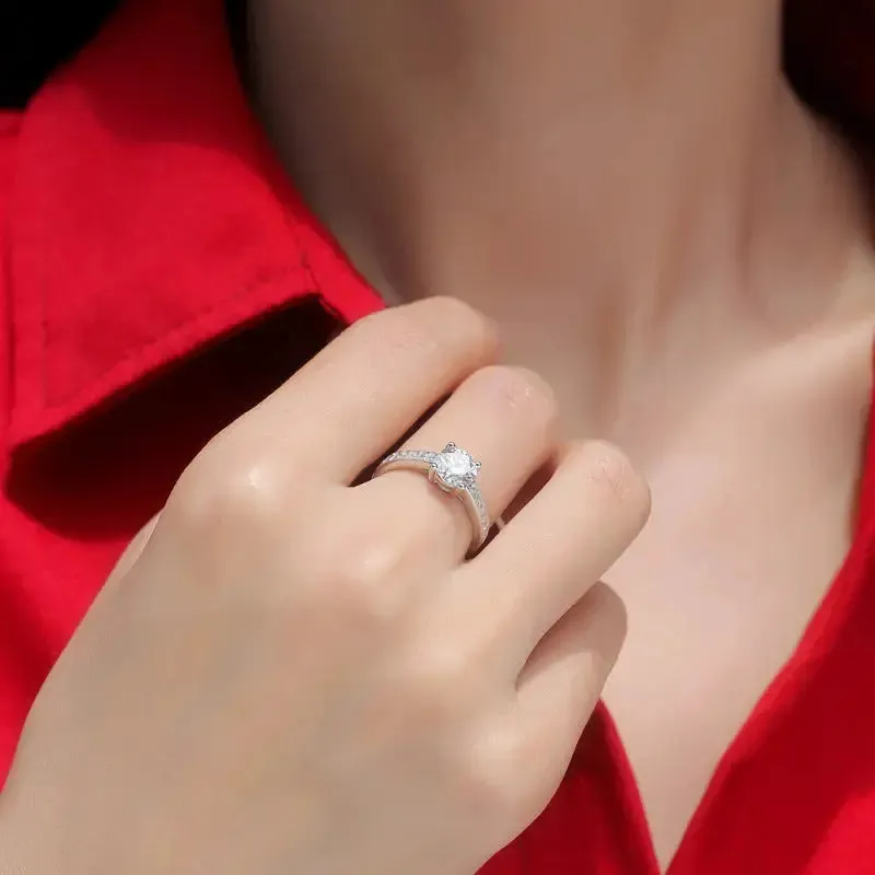 LOVCIA Lady Four Claw Moissanite CZ Simple 925 Sterling Silver Adjustable Ring