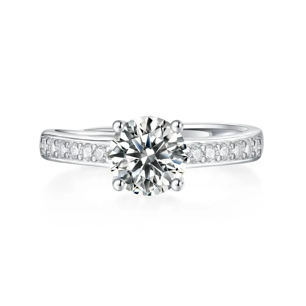 LOVCIA Lady Four Claw Moissanite CZ Simple 925 Sterling Silver Adjustable Ring