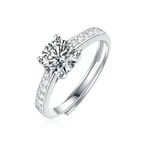 LOVCIA Lady Four Claw Moissanite CZ Simple 925 Sterling Silver Adjustable Ring