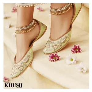 Luxury Mint Embellished Leather Punjabi Juttis