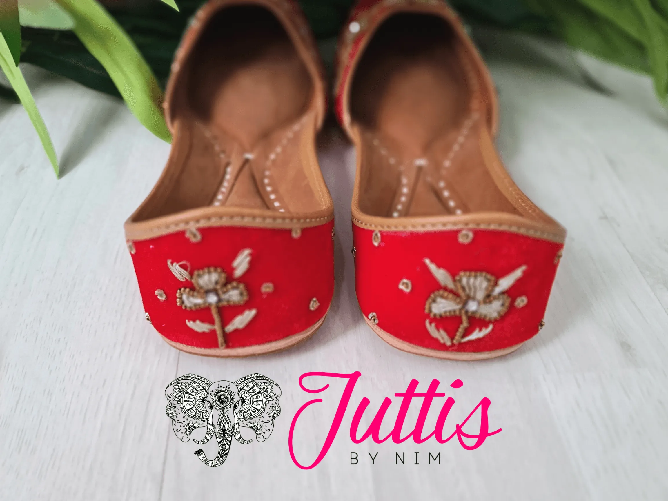 Luxury Red Velvet Embroidered Leather Punjabi Juttis