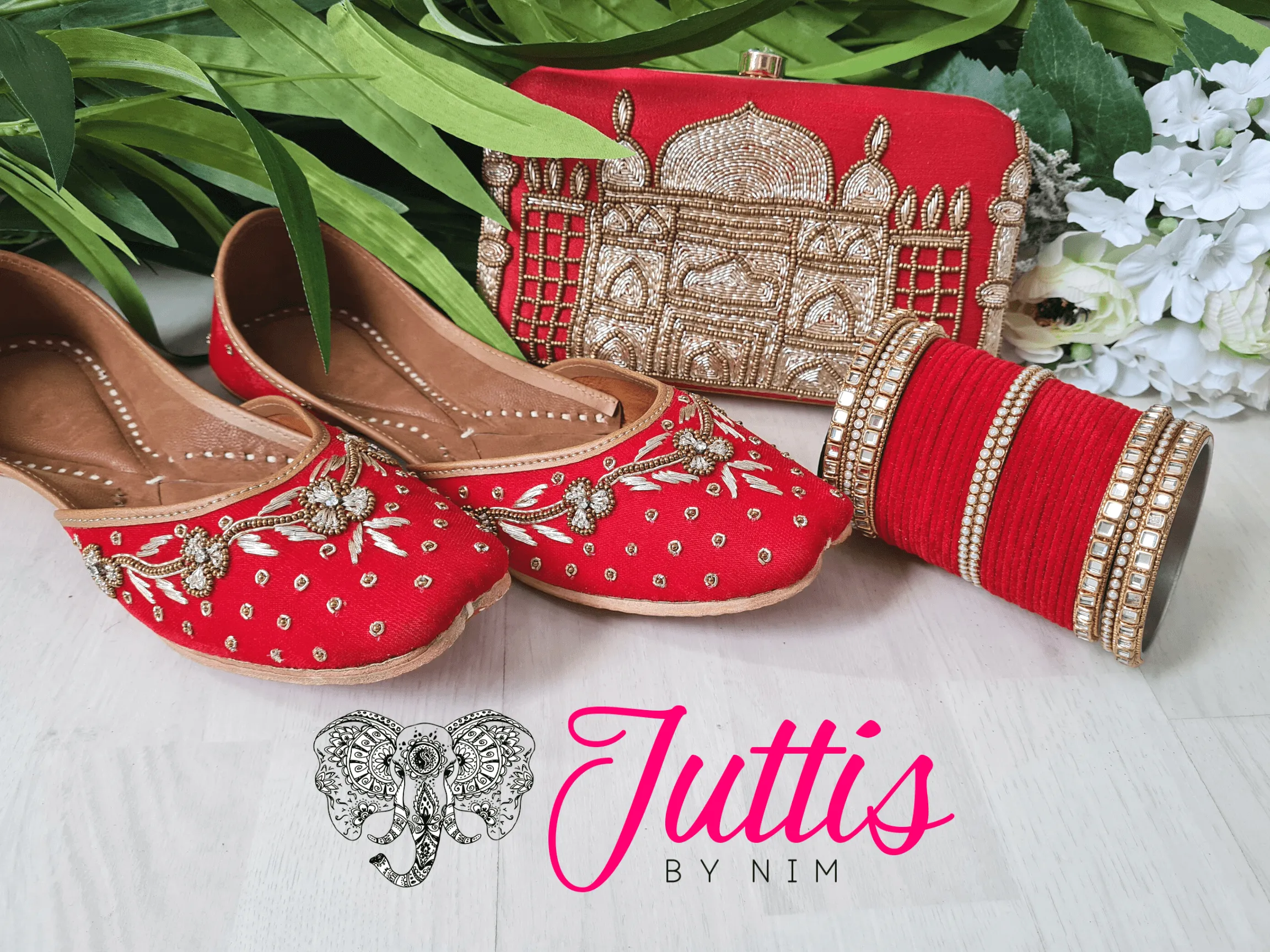 Luxury Red Velvet Embroidered Leather Punjabi Juttis