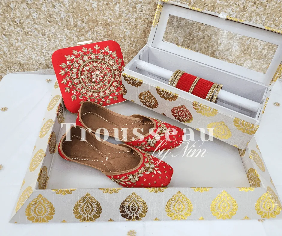 Luxury Red Velvet Embroidered Leather Punjabi Juttis