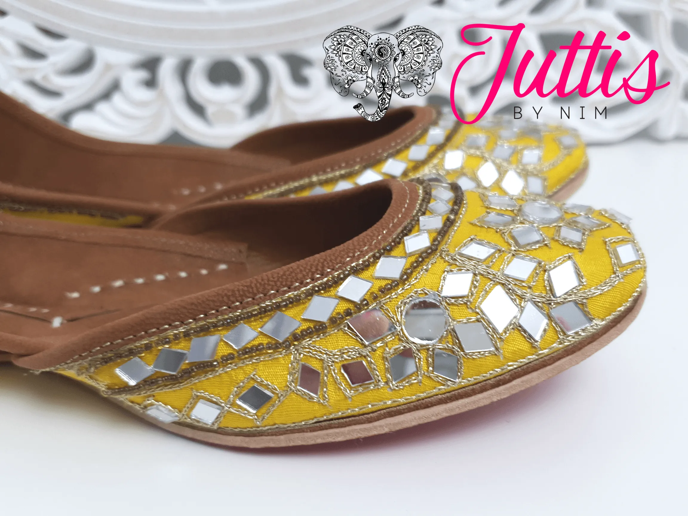 Luxury Yellow Mirror Leather Punjabi Juttis