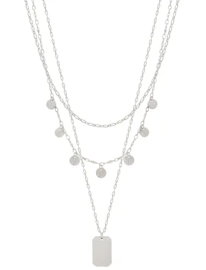 Matte Silver Triple Layered Disc and Pendant 16"-18" Necklace