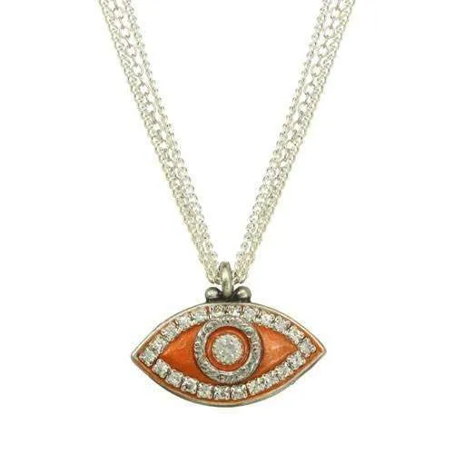 Michal Golan Orange and Silver Evil Eye Triple Strand Necklace