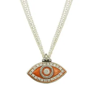 Michal Golan Orange and Silver Evil Eye Triple Strand Necklace