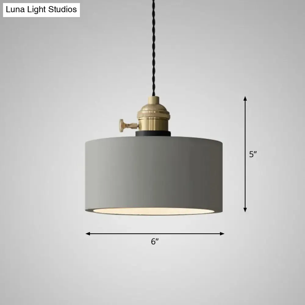 Minimalist Geometric Cement Pendant Light with Rotary Switch for Dining Rooms - Grey
