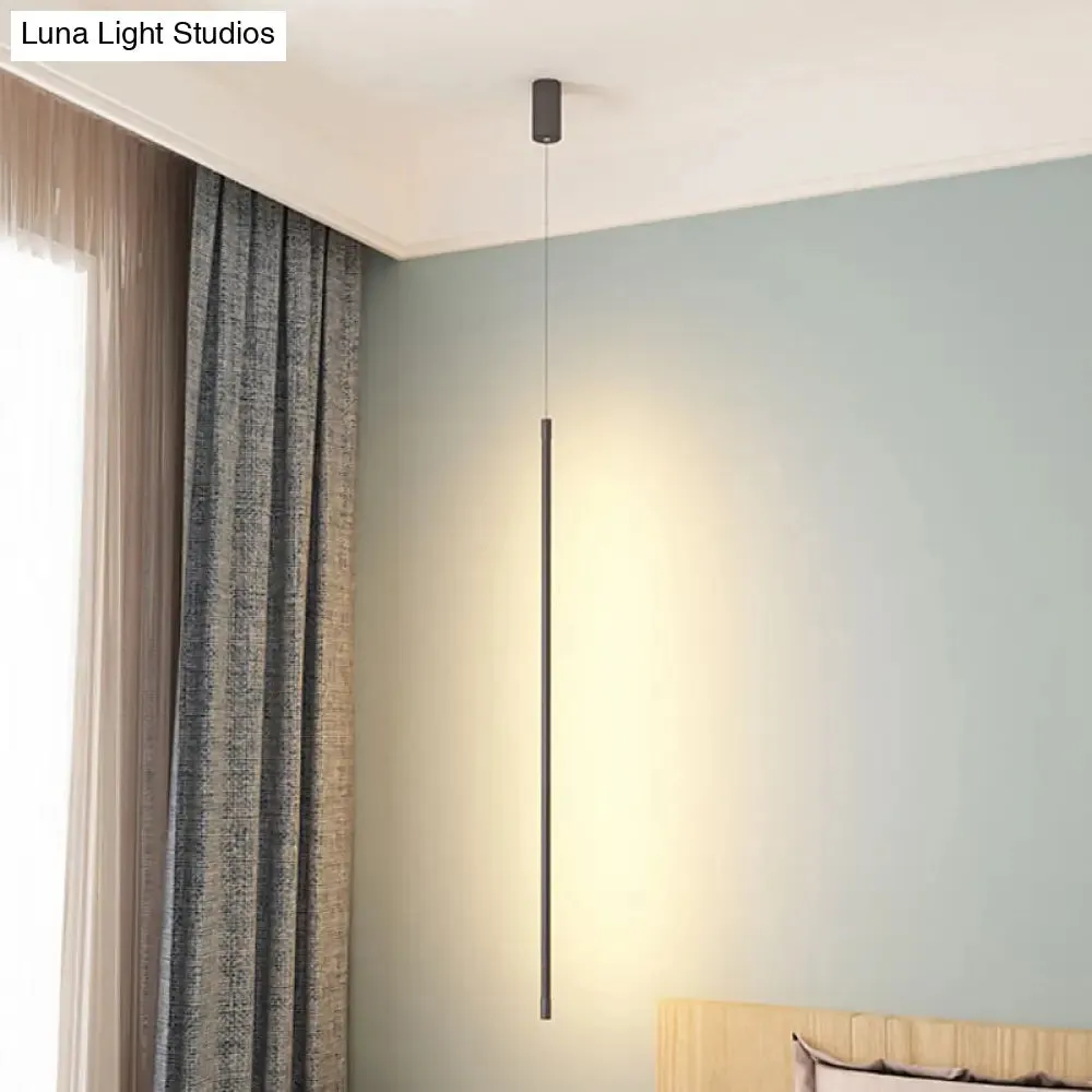 Minimalist Metallic LED Linear Pendant Lamp in Black/Gold with Warm/White Light - Suspended Lighting Fixture