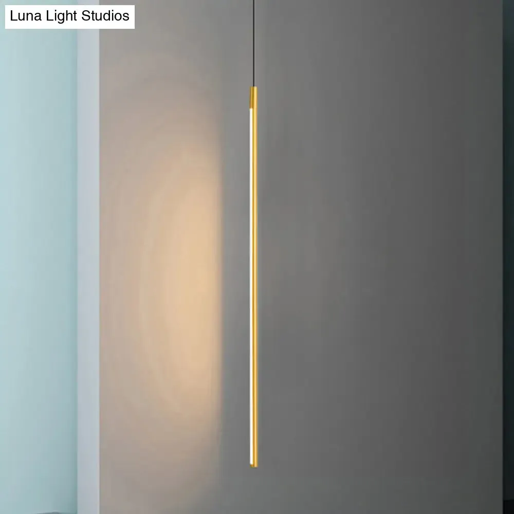 Minimalist Metallic LED Linear Pendant Lamp in Black/Gold with Warm/White Light - Suspended Lighting Fixture