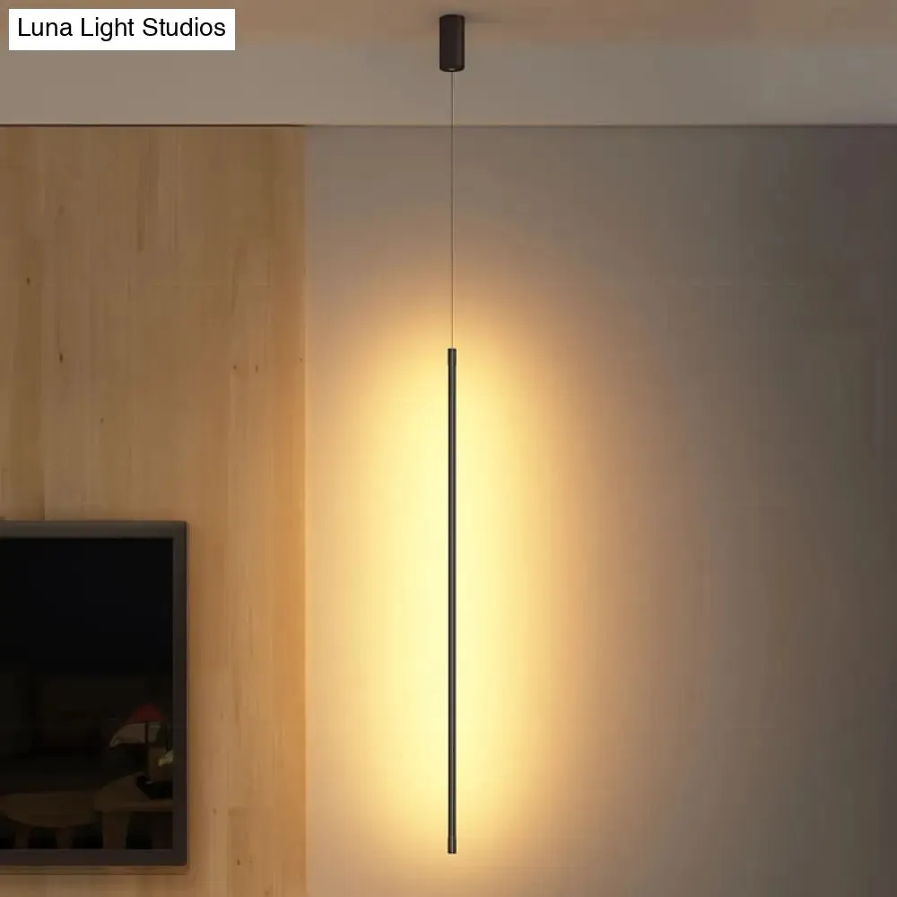 Minimalist Metallic LED Linear Pendant Lamp in Black/Gold with Warm/White Light - Suspended Lighting Fixture