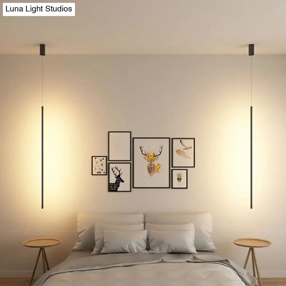 Minimalist Metallic LED Linear Pendant Lamp in Black/Gold with Warm/White Light - Suspended Lighting Fixture