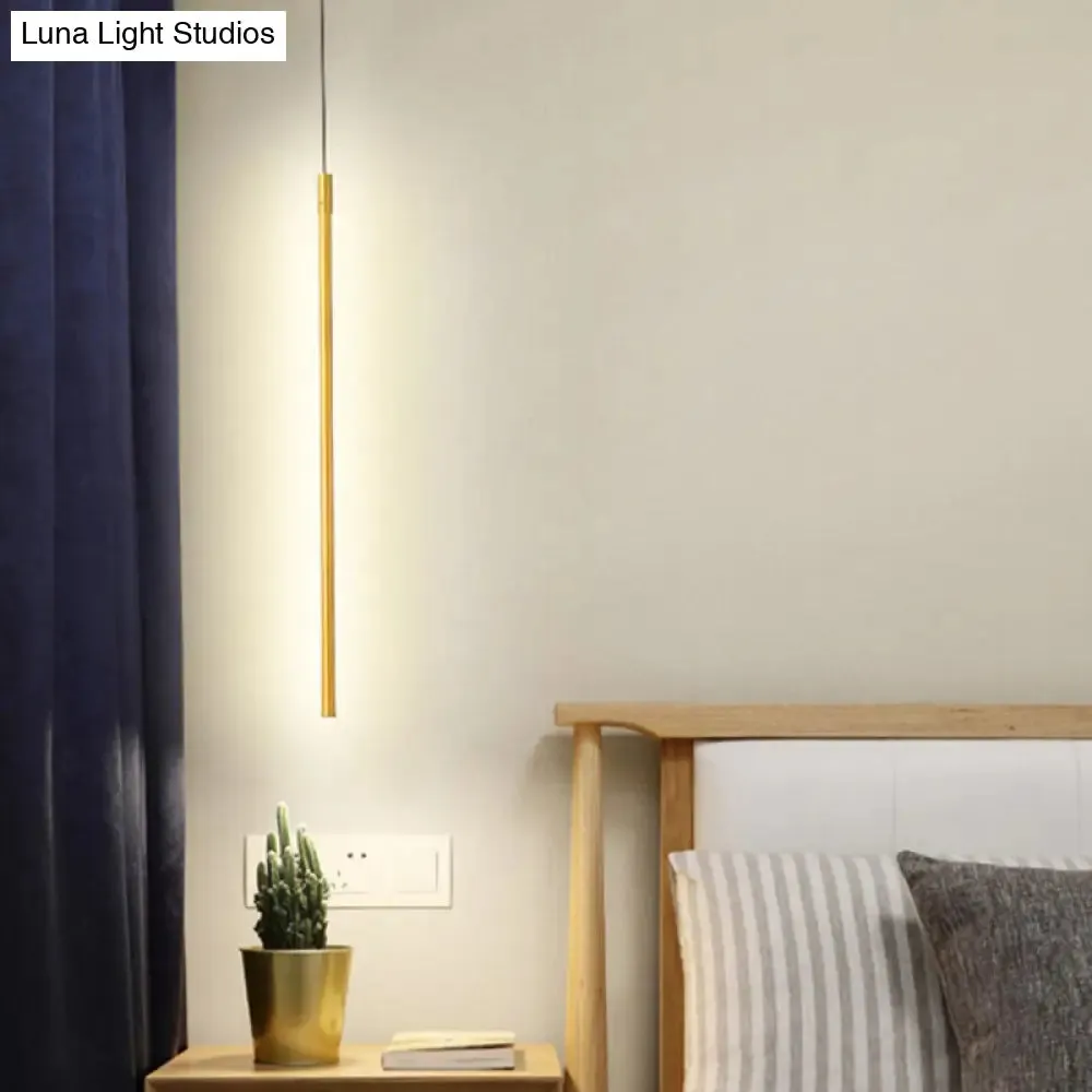 Minimalist Metallic LED Linear Pendant Lamp in Black/Gold with Warm/White Light - Suspended Lighting Fixture