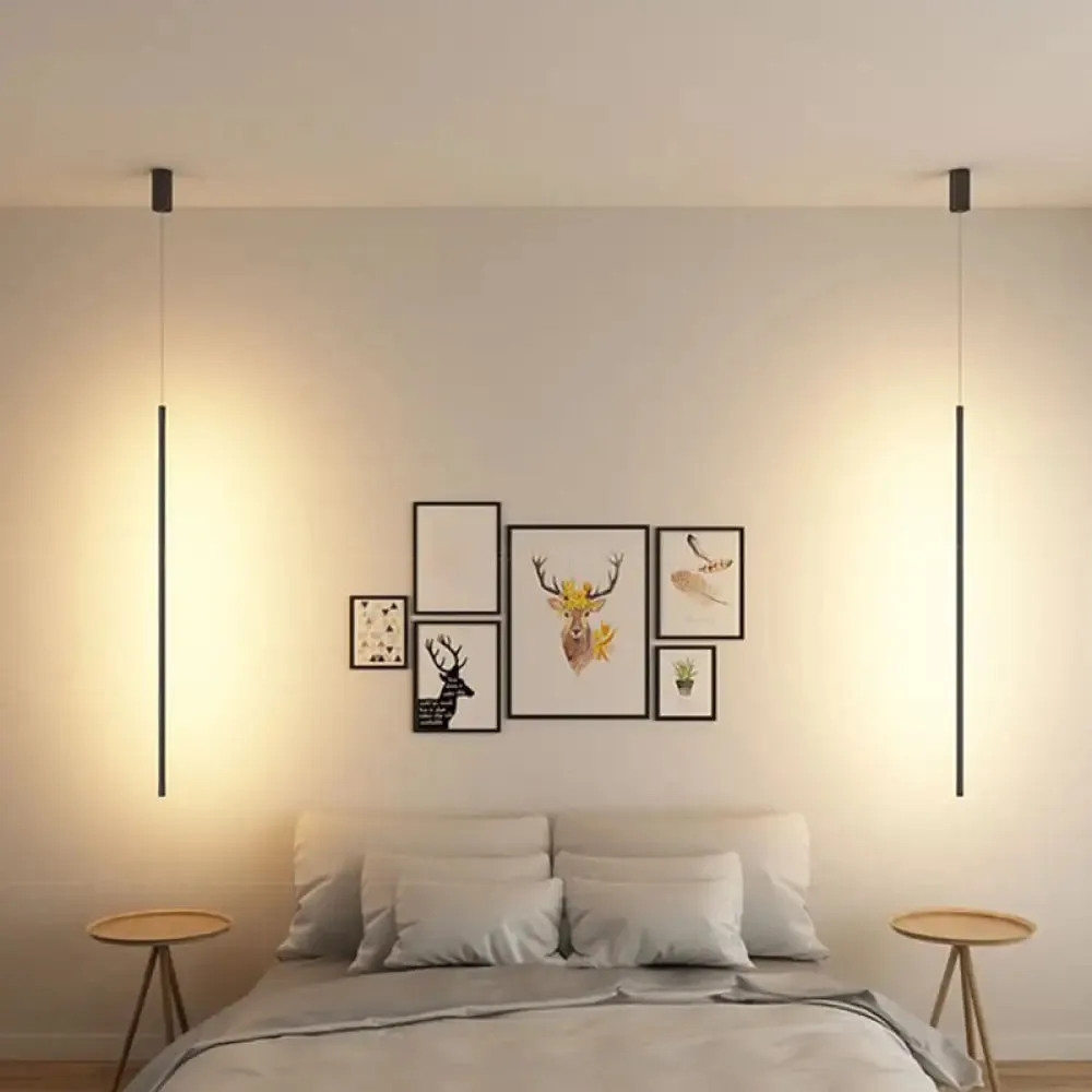 Minimalist Metallic LED Linear Pendant Lamp in Black/Gold with Warm/White Light - Suspended Lighting Fixture