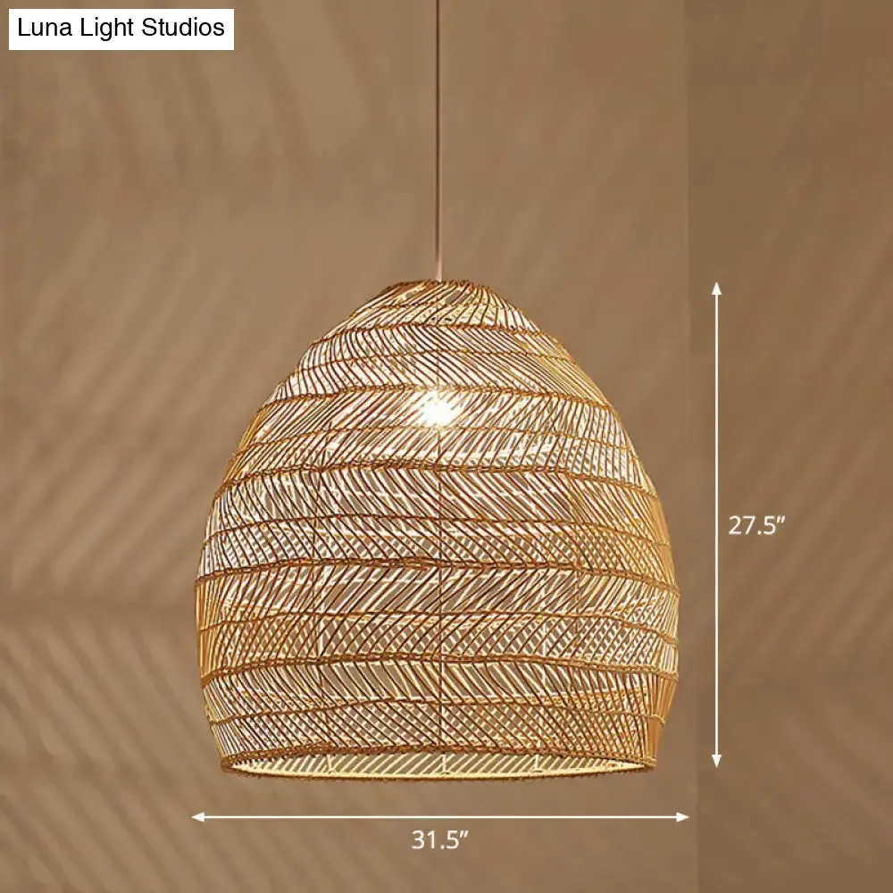 Minimalist Single-Bulb Hanging Lamp with Rattan Shade | Restaurant Ceiling Light