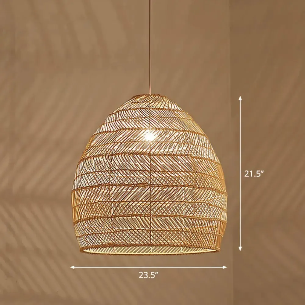 Minimalist Single-Bulb Hanging Lamp with Rattan Shade | Restaurant Ceiling Light