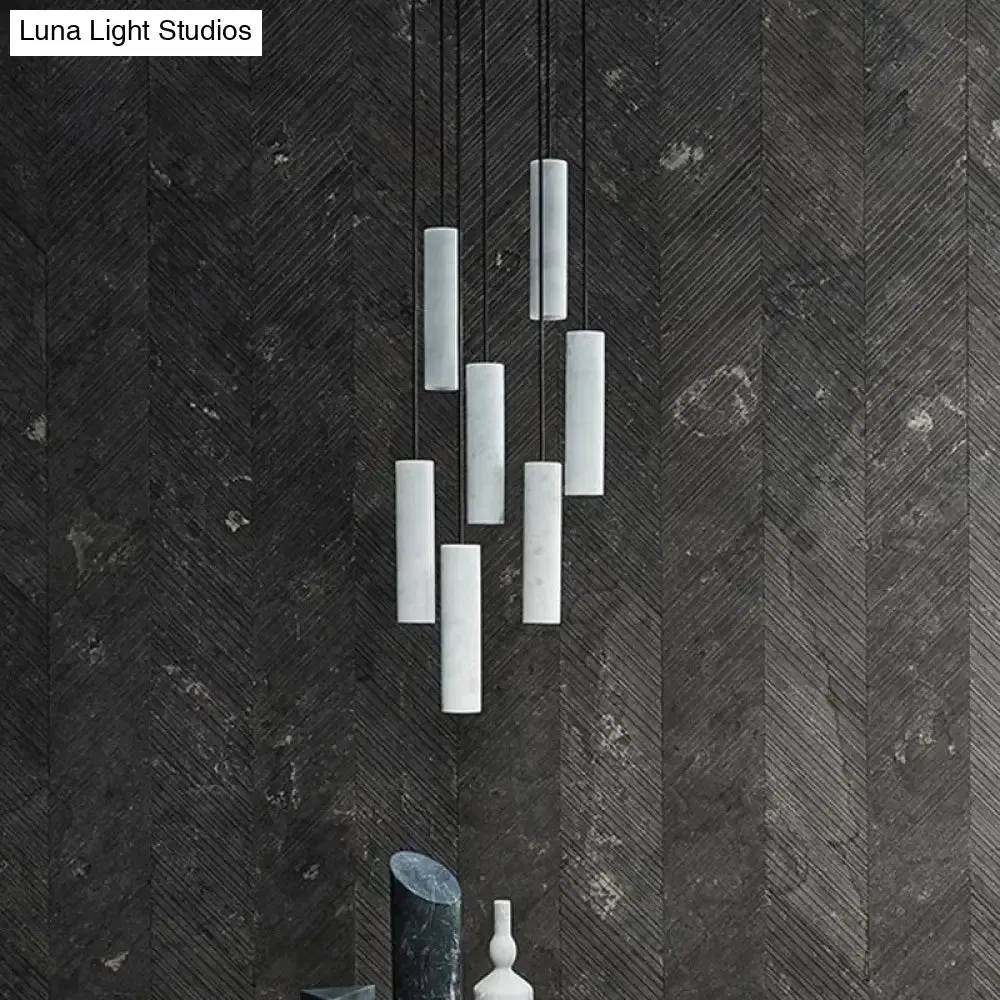 Minimalist Tubular Pendant Light - 1-Light Marble Ceiling Lamp for Restaurants (White)