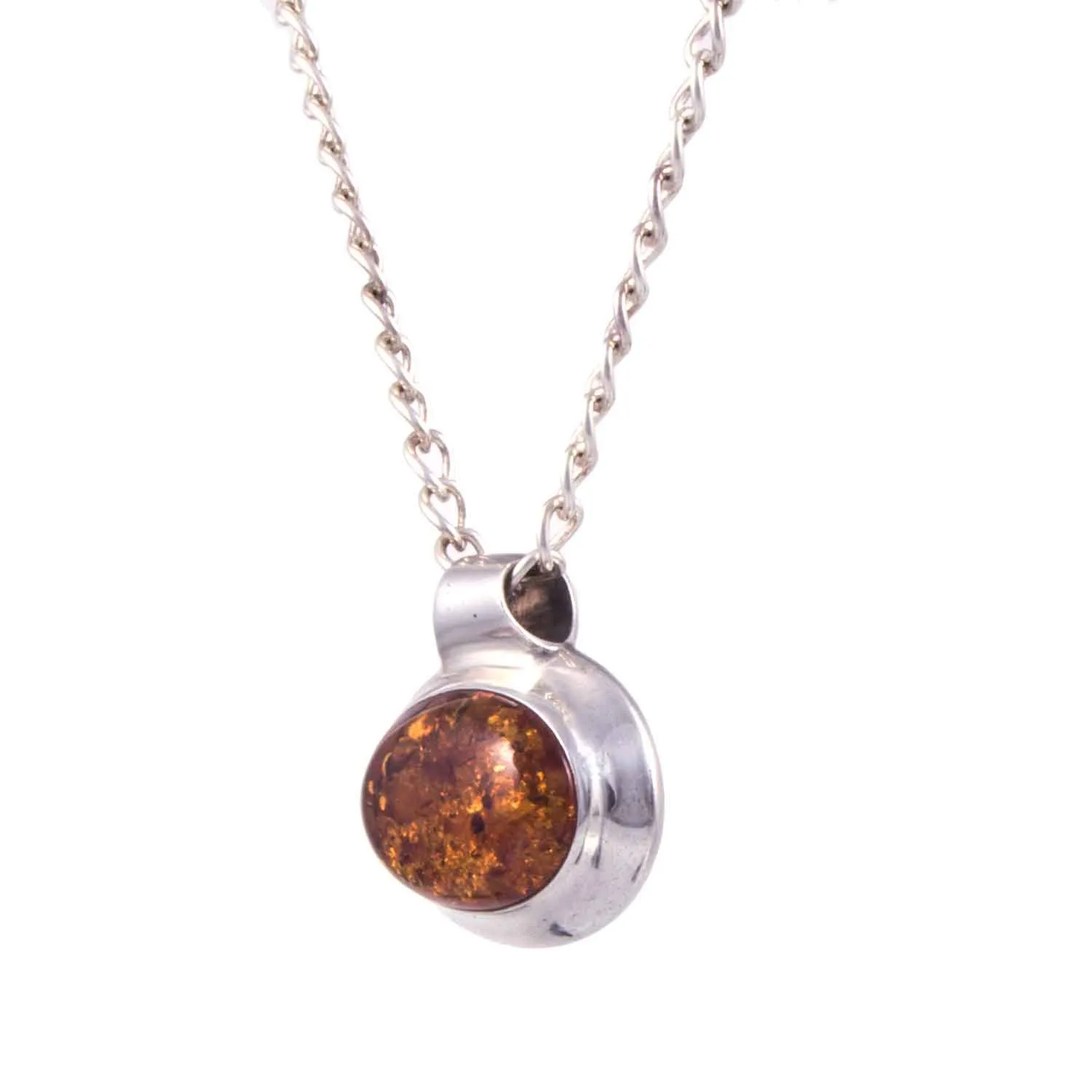 Minimalist Vintage Sterling Silver Amber Pendant and Chain