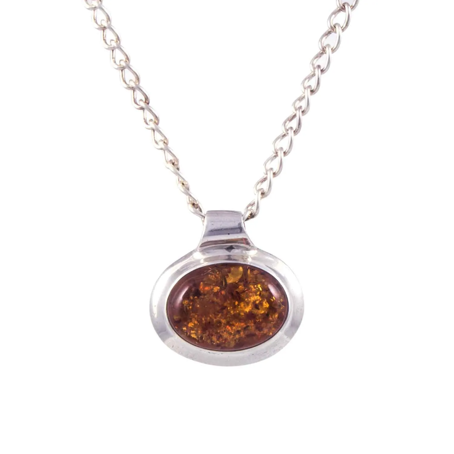 Minimalist Vintage Sterling Silver Amber Pendant and Chain