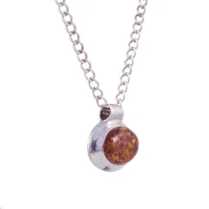 Minimalist Vintage Sterling Silver Amber Pendant and Chain